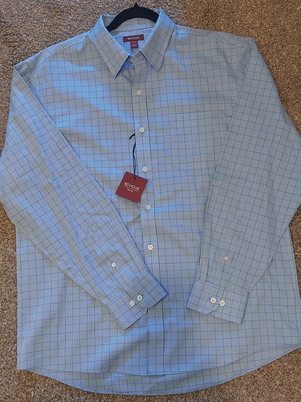 NWT's Men’s Red House Light Blue Windowpane Dress Shirt